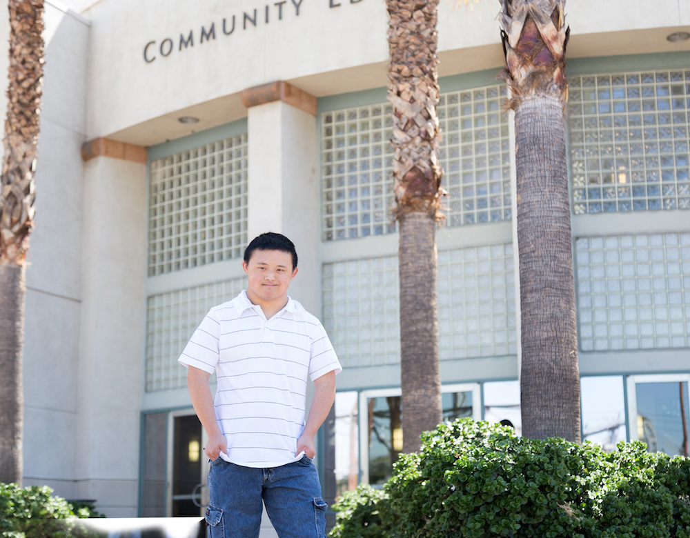 An adult with a disability takes courses at the Noncredit Division of PCC.